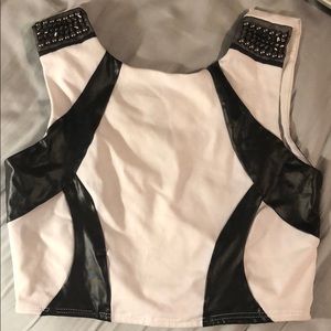 Bebe black and white leather crop top